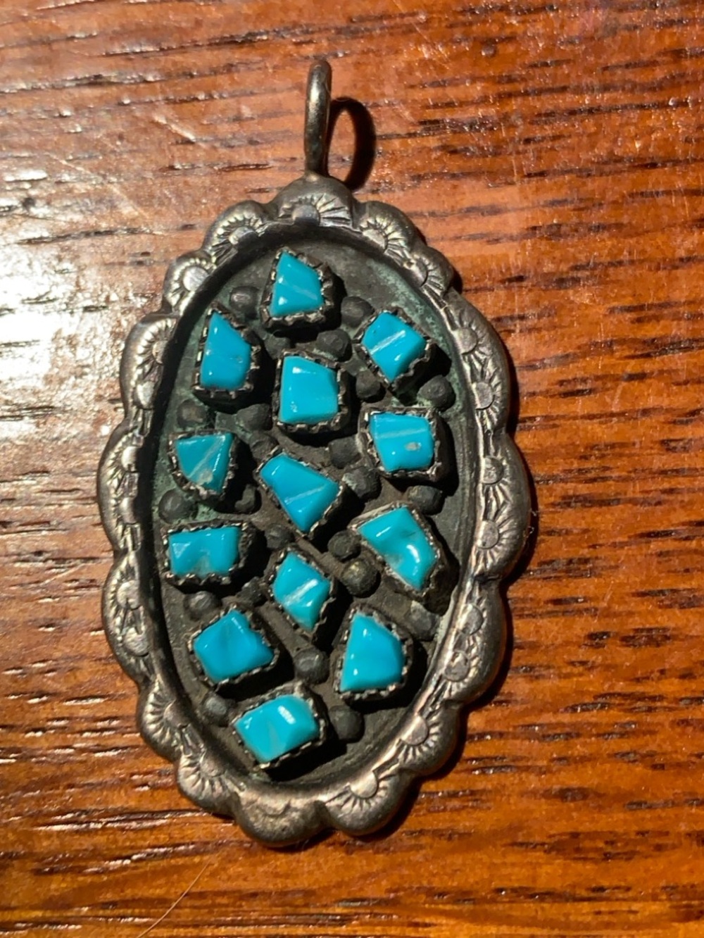 Vintage Zuni Sterling "G.L. Leekity" Turquoise Cluster Pendant 7.83 grams